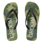Groom With Green Camoflauge Pattern Flip Flops at Zazzle