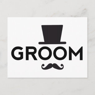 Groom with hat and mustache, word art text design postcard