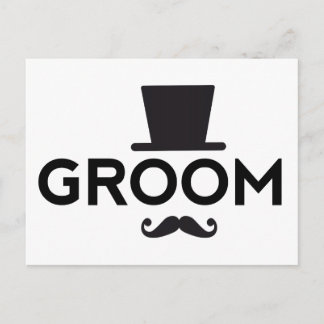 Groom with hat and mustache, word art text design postcard