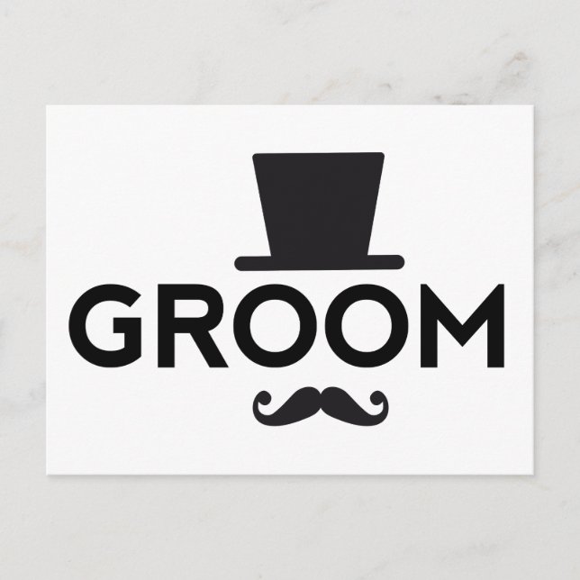 Groom with hat and mustache, word art text design postcard (Front)