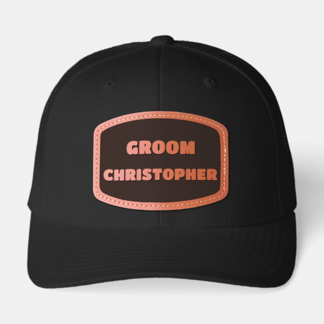 Groom with Personalized Name Leather Patch Hat (Front)