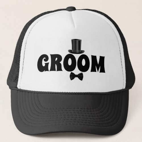 Groom with Top Hat and Bow Tie Trucker Hat
