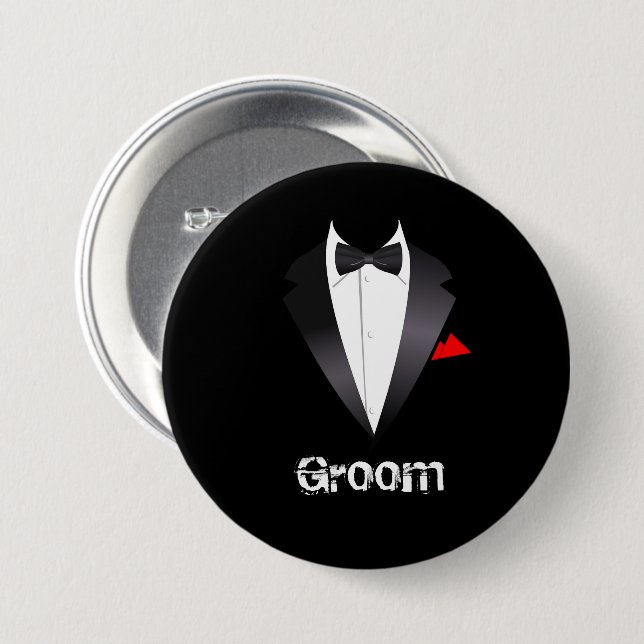 Groom with Tuxedo Shirt  Pinback Button (Front & Back)