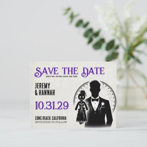 Groom with Voodoo Doll Bride Save The Date