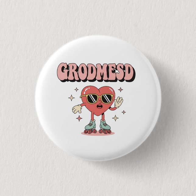 Groomed Cool Heart Character with Sunglasses on Ro Button (Front)