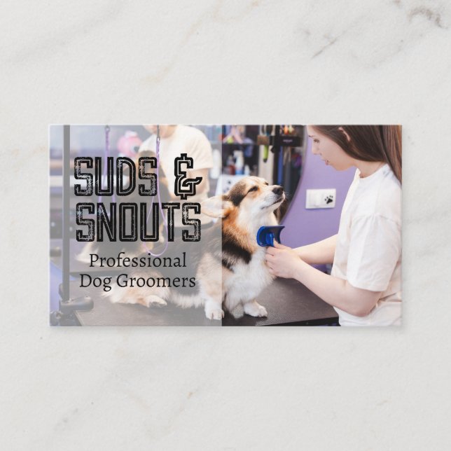 Groomer Brushing Dog Fur  Business Card (Front)