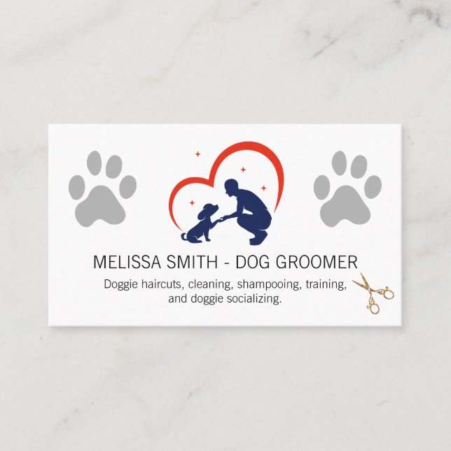 Groomer Care Logo | Dog Paw Business Card (Front)