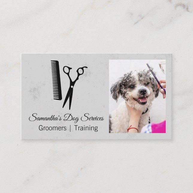 Groomer Cutting Dog Hair Business Card (Front)