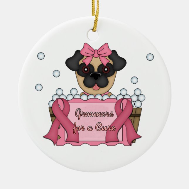 Groomers for A Cure Breast Cancer Awareness Ceramic Ornament (Front)
