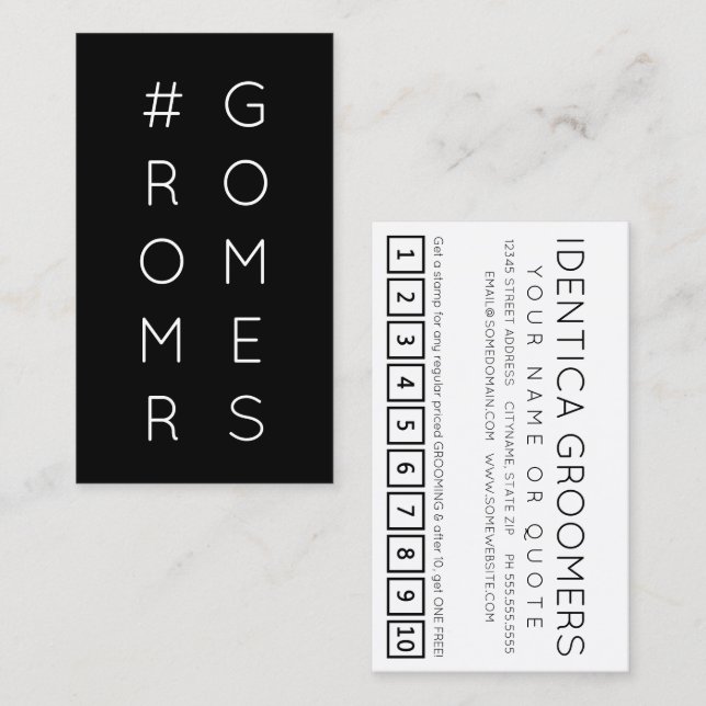 #GROOMERS hashtag loyalty punch card (Front/Back)