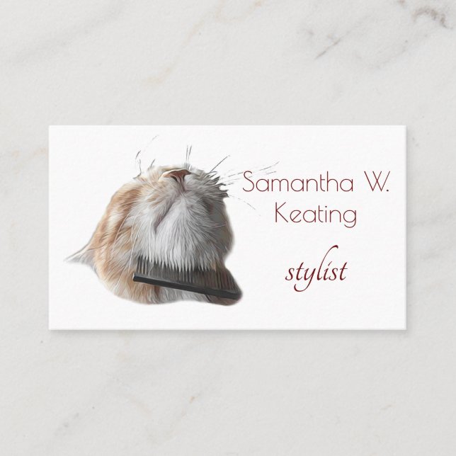 Grooming a ginger cat funny business card (Front)
