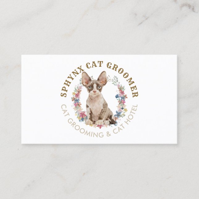 Grooming Salon Pet Spa Sphynx Cat Business Card (Front)