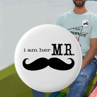 Groom's Badge I'm Her Mr. Mustache Gifts Button