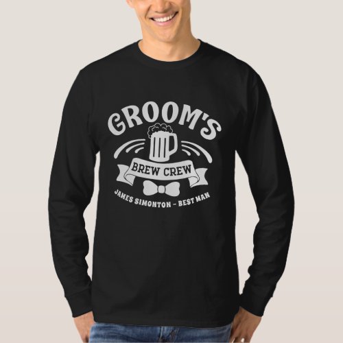 Grooms Brew Crew Black White Bachelor Party T_Shirt