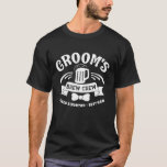Grooms Brew Crew Black White Bachelor Party T-Shirt<br><div class="desc">Deck out your best man and groomsmen for your pre-wedding festivities in these fun-loving brew crew t-shirts. A hip typographic design spells out Groom''s Brew Crew. The words surround a mug filled with beer and a bow tie at the bottom. The best man's or groomsmans name follows below. Easy to...</div>