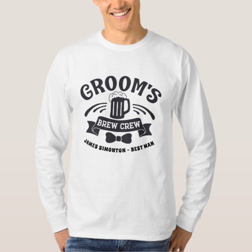 Grooms Brew Crew Black White Wedding T_Shirt
