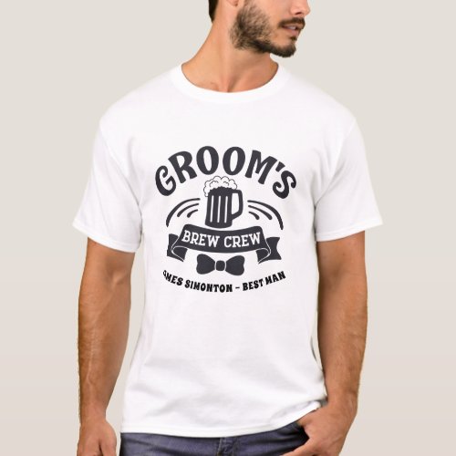 Grooms Brew Crew Black White Wedding T_Shirt