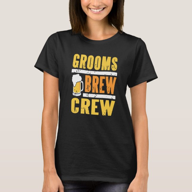 Grooms Brew Crew Cool Retro Bachelor Party T-Shirt (Front)