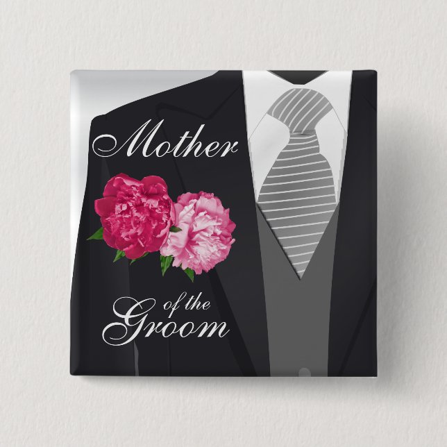 Groom's Bridal Party - Pink Flowers Pinback Button (Front)