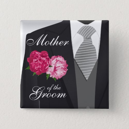 Grooms Bridal Party _ Pink Flowers Pinback Button