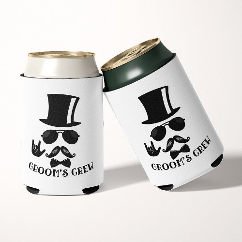 Grooms Crew Hipster Bachelor Party  Can Cooler