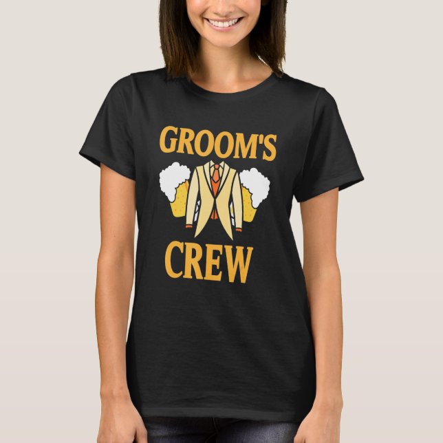 Groom's Crew Retro Cool Bachelors Party Designs Pr T-Shirt (Front)