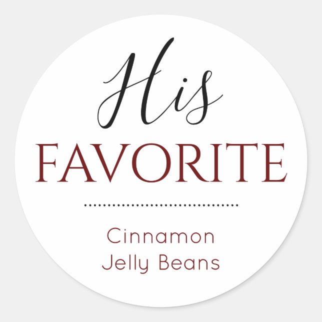 Grooms Favorite Candy Burgundy Wedding Favor Classic Round Sticker (Front)