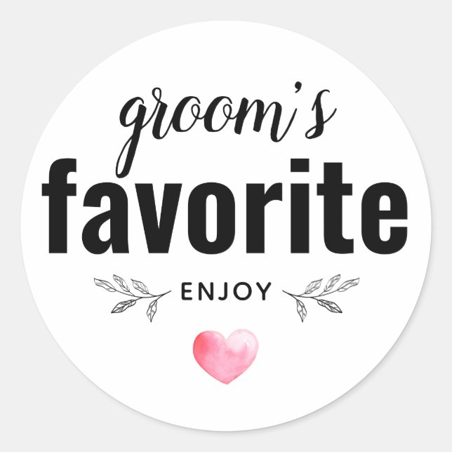 Groom's Favorite Wedding Favor Classic Round Sticker (Front)