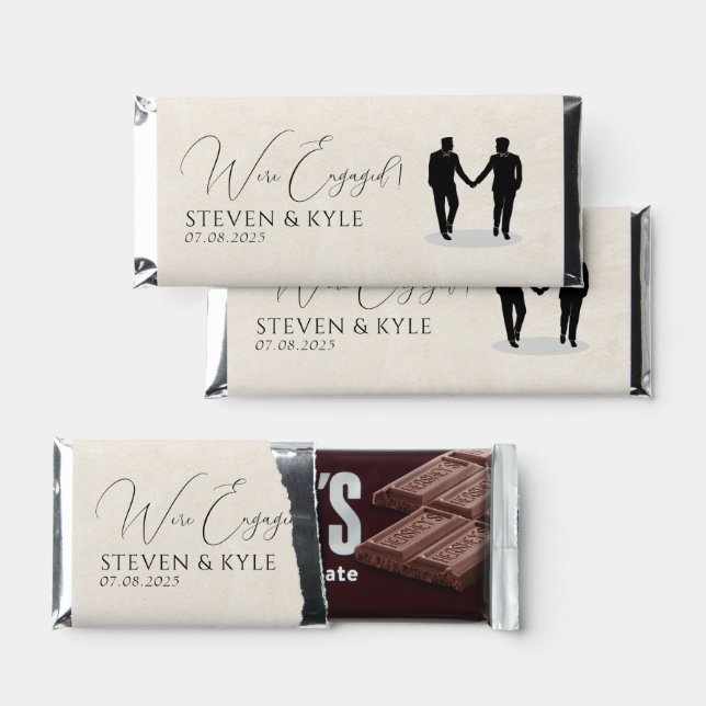 Grooms Happy Engagement Party Hershey Bar Favors (Front)