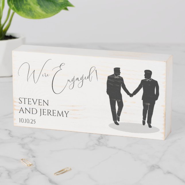 Grooms Happy Engagement Wooden Box Sign (In Situ Horizontal)