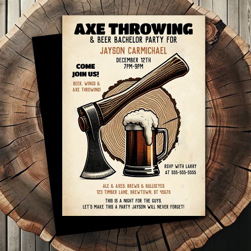 Grooms Last Stand Beer Axe Throwing Bachelor Bash Invitation