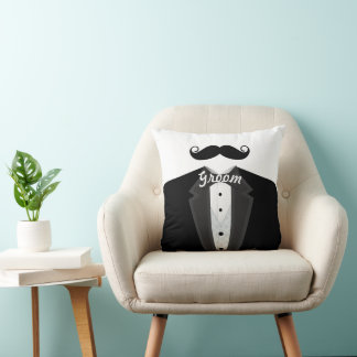 Groom's Mustache Tuxedo Black Tie Pillow