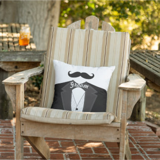Groom's Mustache Tuxedo Black Tie Pillow