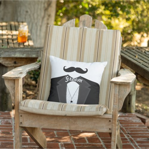 Grooms Mustache Tuxedo Black Tie Pillow