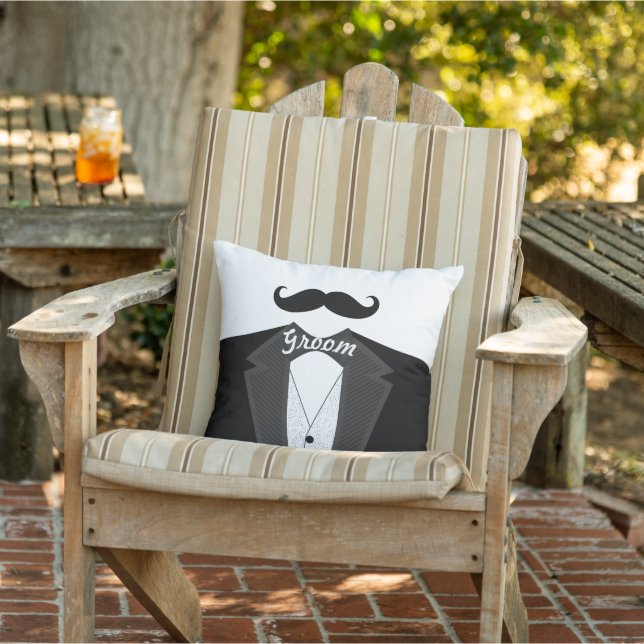 Groom's Mustache Tuxedo Black Tie Pillow (Chair)