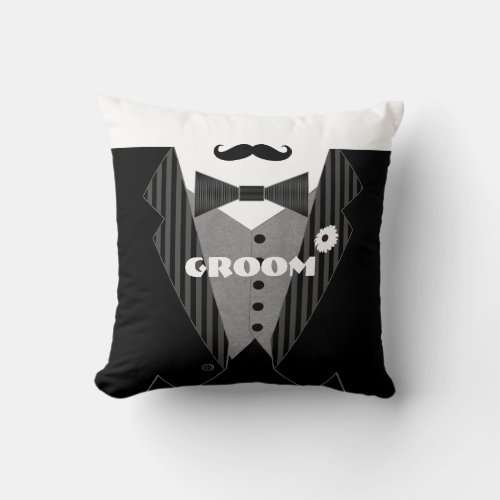 Grooms Mustache Tuxedo Black Tie Pillow
