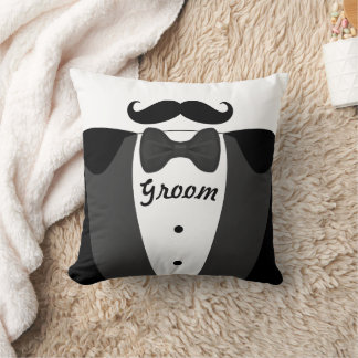 Groom's Mustache Tuxedo Black Tie Pillow
