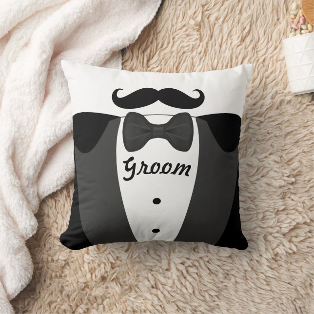 Groom's Mustache Tuxedo Black Tie Pillow (Blanket)