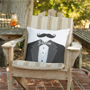 Groom's Mustache Tuxedo Black Tie Pillow