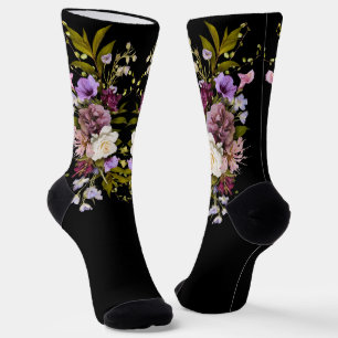 grooms Purple Floral Bouquet on Black Socks