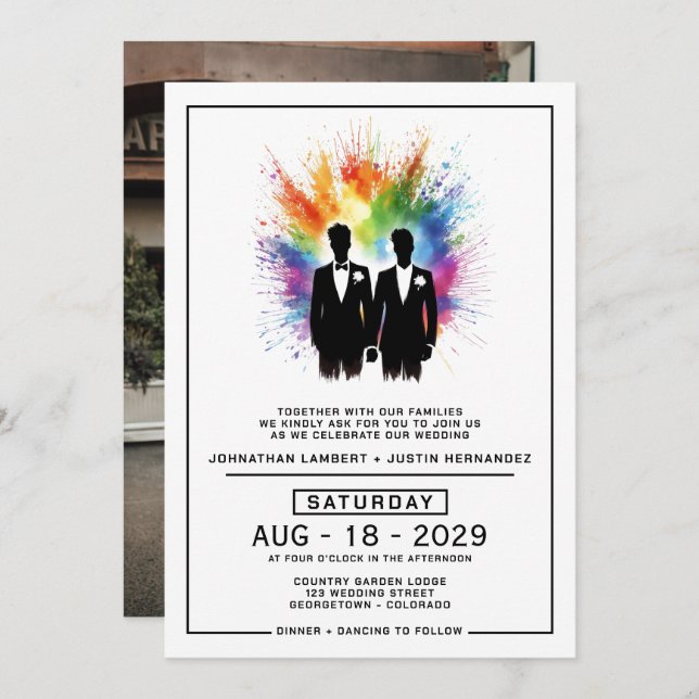 Grooms Rainbow Burst Wedding Invitation (Front/Back)