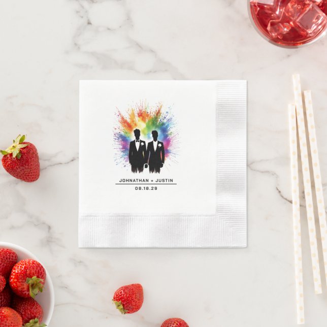 Grooms Rainbow Burst Wedding Napkins (Insitu)