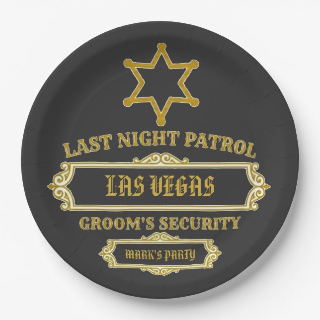 Groom's Security Last Night Patrol Paper Plates (Front)