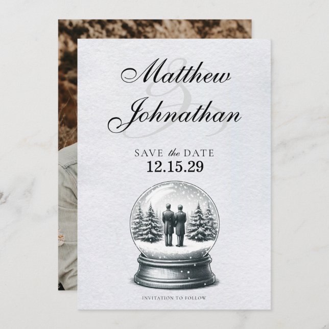 Grooms Snow Globe Save The Date (Front/Back)