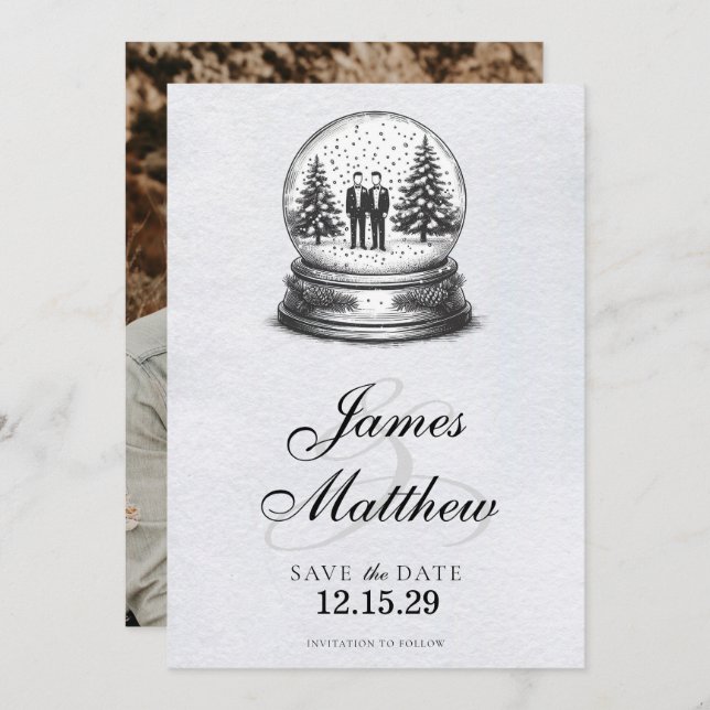 Grooms Snow Globe Save The Date (Front/Back)