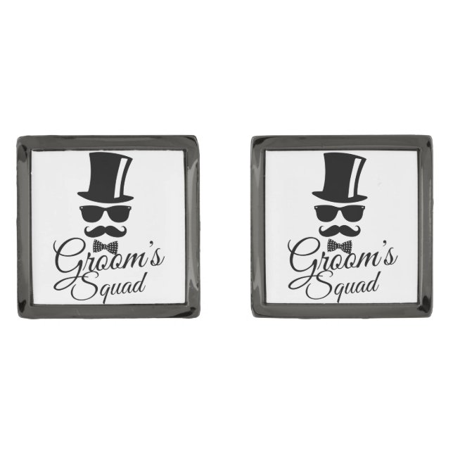 Groom's squad gunmetal finish cufflinks (Front)