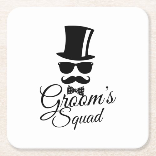 Grooms squad square paper coaster