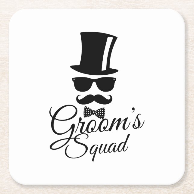 Groom's squad square paper coaster (Front)