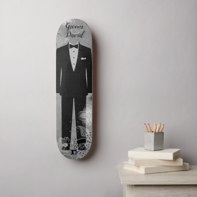Grooms Tux on Distressed Gray Dd Brand  Skateboard (Wall Art)