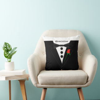 Groom's Tuxedo Black Tie Pillow
